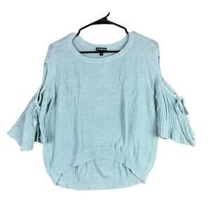 Express Womens Sweater Blue 3/4 Bell Cut Out Sleeve Knitted High Low XSmall
